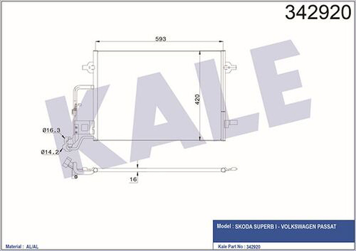 Kale 342920 Klima Radyatörü Passat 1.9 TDI Superb 1.8T 1.9 2.0 2.5TDI 02-07 3B0260401