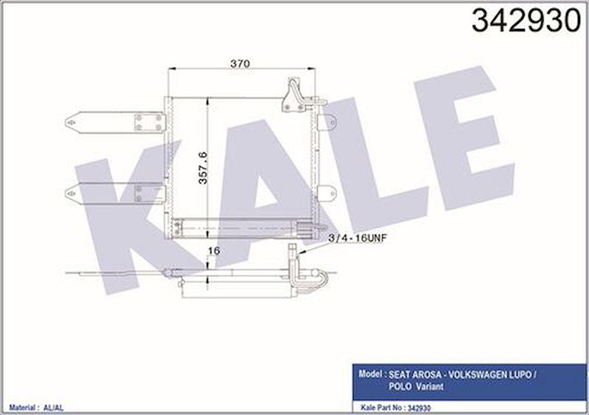 Kale 342930 Klima Radyatörü Lupo Polo Varıant Arosa 1.0 1.2 TDI 1.4 16V 1.4 FSI 1.6 GTI 1.7 SDI 98 04 6X0820413A