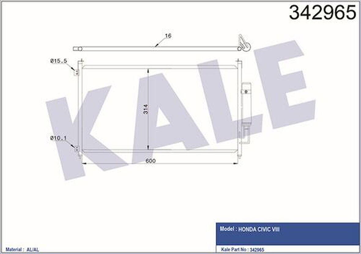 Kale 342965 Klima Kondenseri Honda Civic VIII Hatchback Al-Al 80110SMGE02