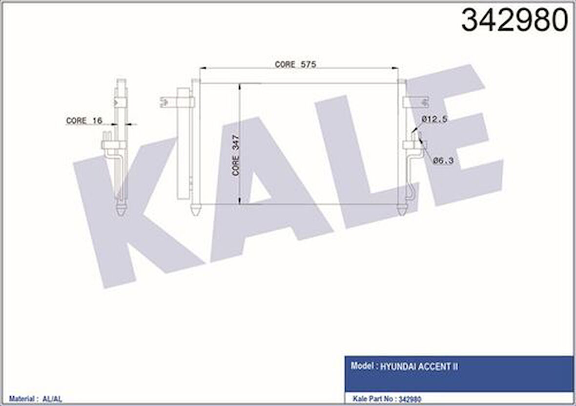 Kale 342980 Klima Radyatörü Accent Admire 1.5 Dizel 03-06 3 Silindir 9760625800