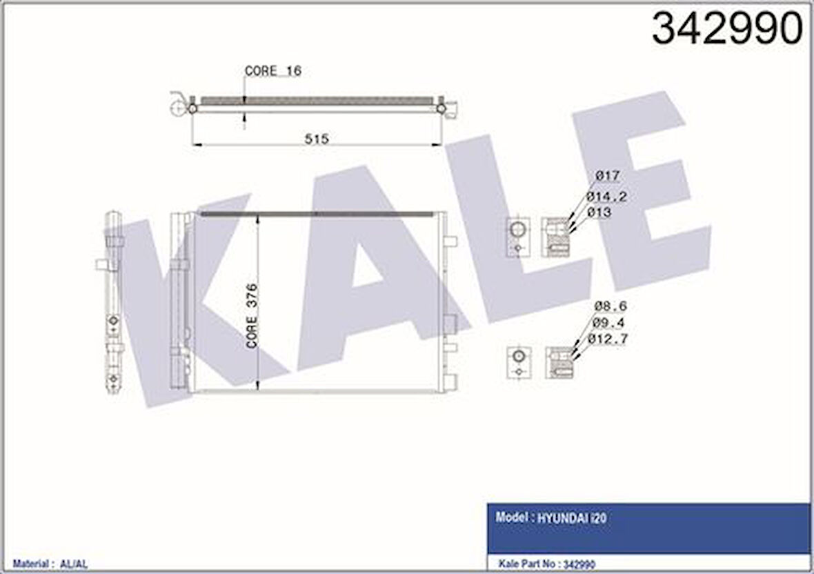 Kale 342990 Klima Radyatörü Hyundai i20 1.4 CRDI Dizel 2008- 97606IJ200