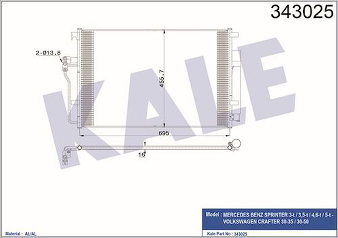 Kale 343025 Klima Radyatörü Crafter 06-16 Sprinter 906 06-15 9065000054