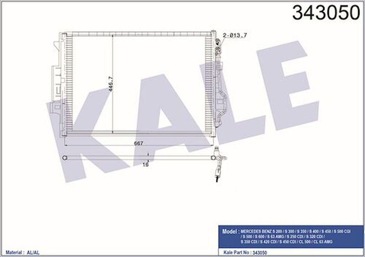 Kale 343050 Klima Radyatörü S-Class W221 05-13 C216 06-12 2215001354