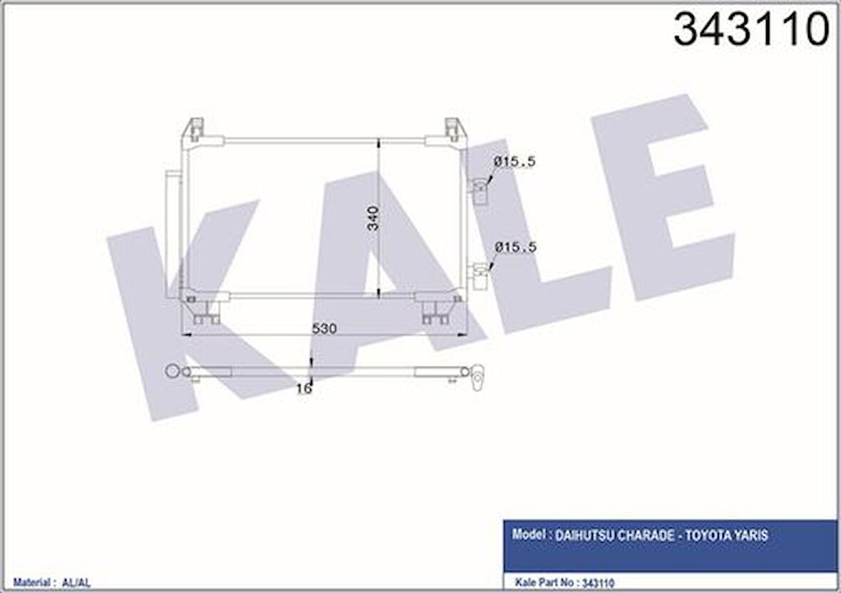 Kale 343110 Klima Radyatörü Toyota Yaris 1.33 VVT 2006-Yaris 1.3 2006- 884600D050