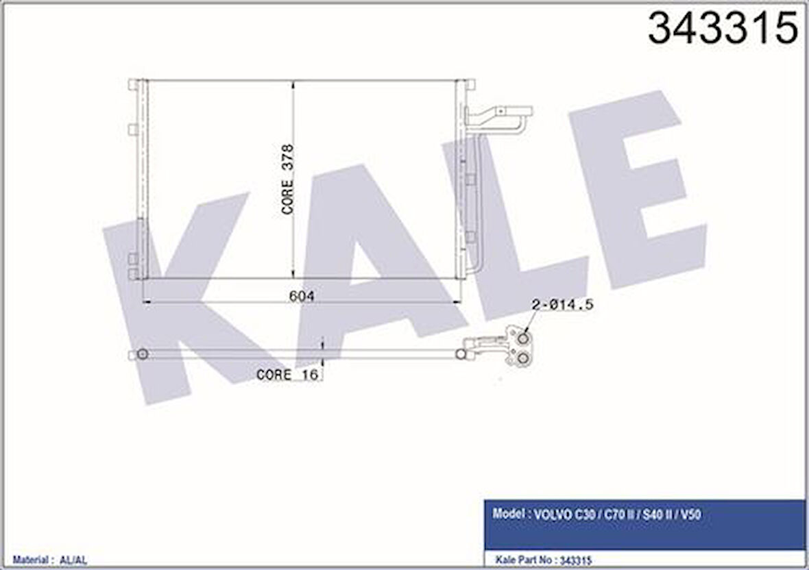 Kale 343315 Klima Kondenseri Volvo C30-C70 II Convertible-S40 II-V50 Al-Al 30647931