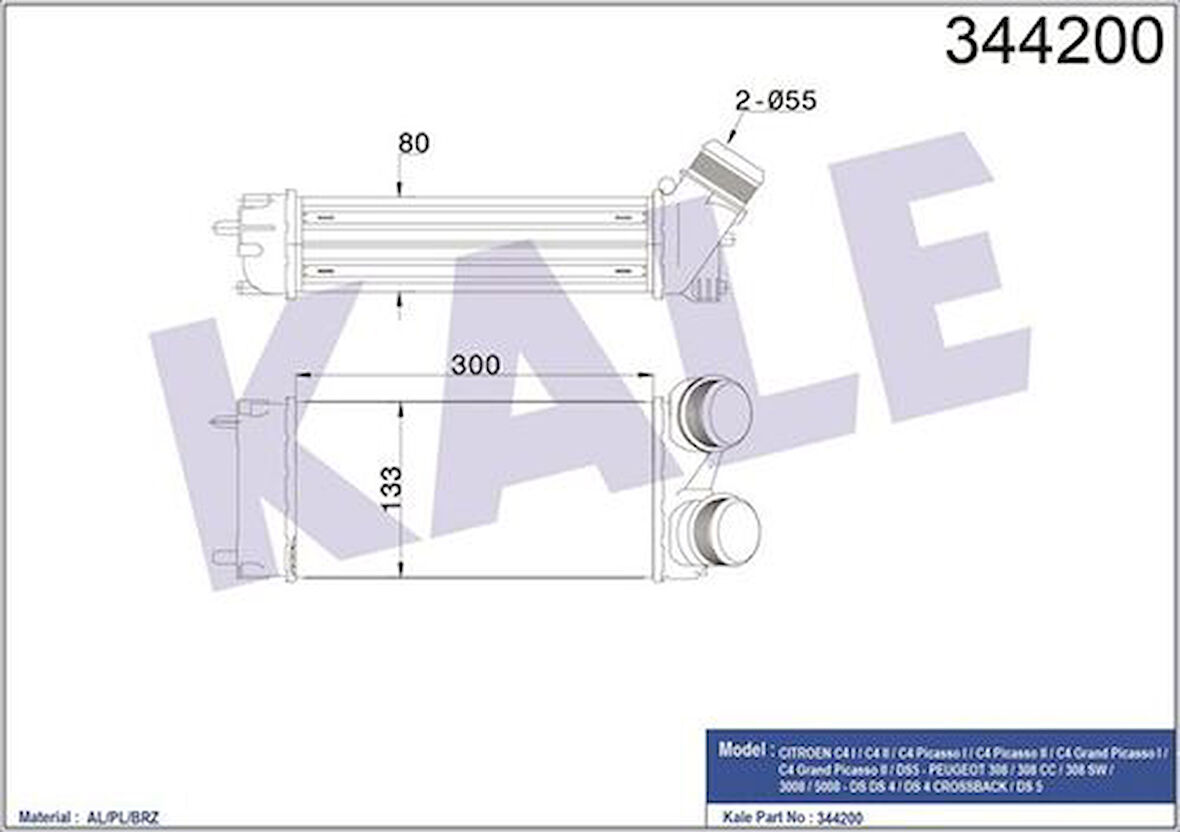 Kale 344200 Turbo Soğutucu Radyatör Intercooler 308 3008 5008 C4 C4 Picasso DS5 C4 II DS4 EP6DT EP6Cdt 1.6Thp 16V Ölçü 300x147x76 1440.H9