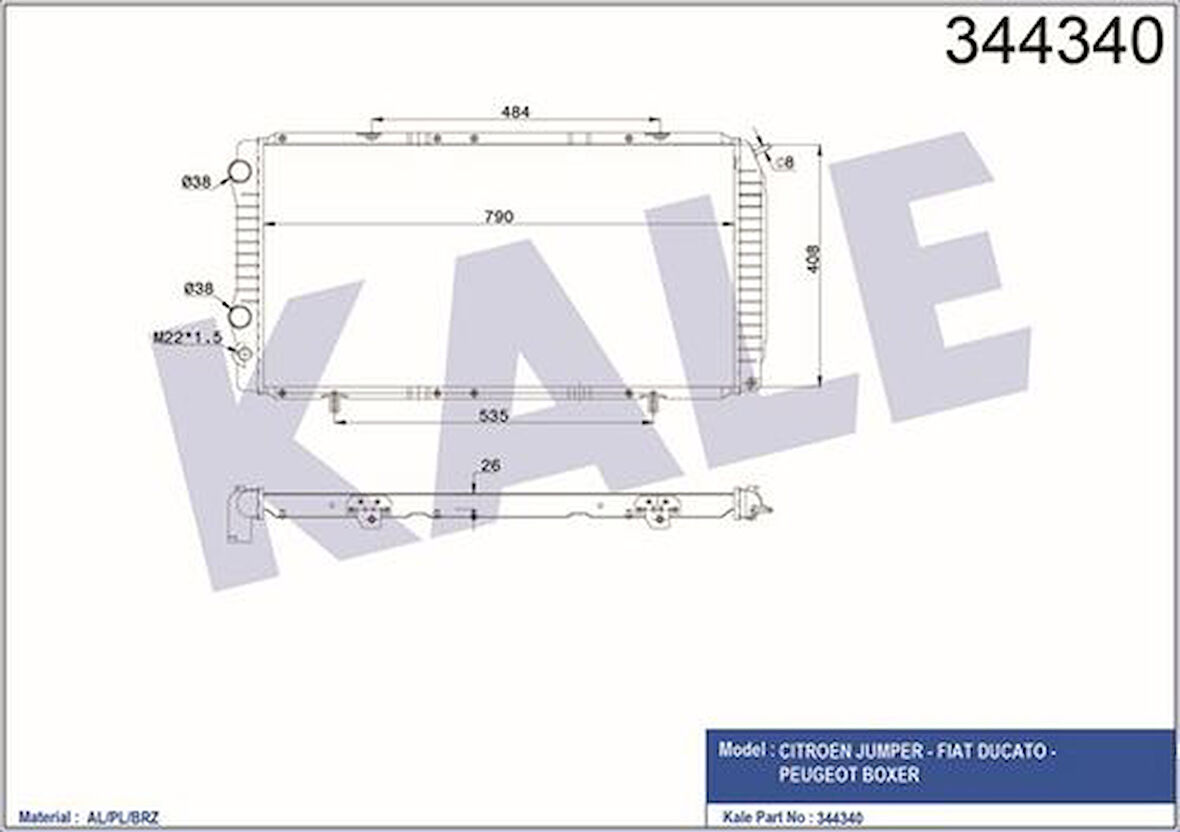Kale 344340 Motor Radyatörü Mekanik Boxer Jumper Ducato 2.0 HDI 2.5D 2.5TD 2.8 2.8TD Ölçü 790x415x34 94 06 1301.N4