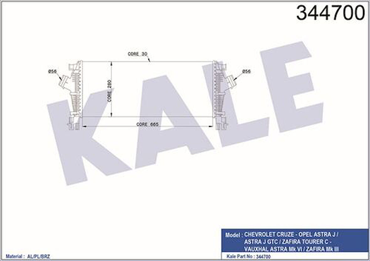 Kale 344700 Turbo Radyatörü Astra J A.T A16LET A16XER A14Nel A14Net 1302148