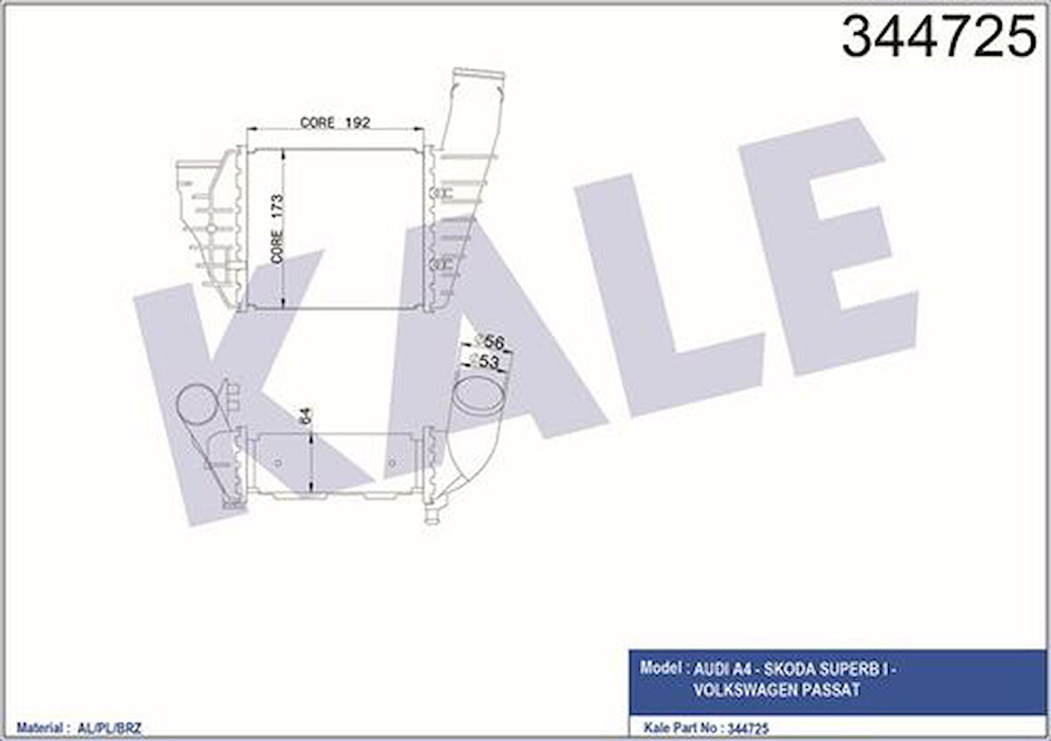 Kale 344725 Turbo Radyatörü Passat 2.5TDI 98-05 Audi A4 2.5TDI 97-01 Superb 2.5TDI 01-02 059145806