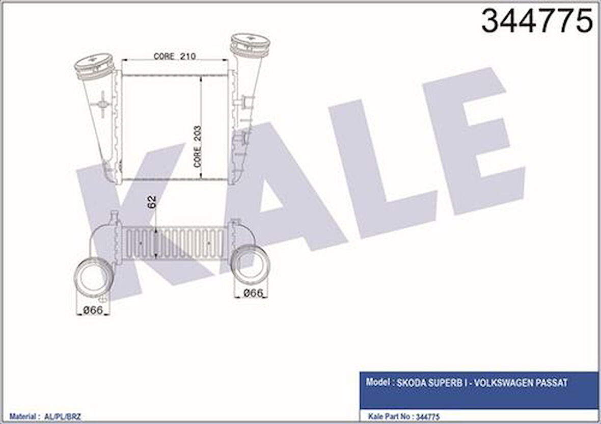 Kale 344775 Turbo Radyatörü Passat 2.5TDI BDH BAU BDG 03-05 Superb 2.5TDI BDG 02-07 3B0.145.806