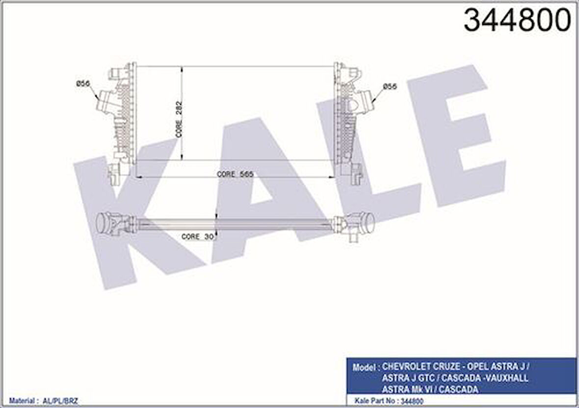 Kale 344800 Turbo Radyatörü Opel Insignia Opel Astra J Chevrolet Cruze 1302144