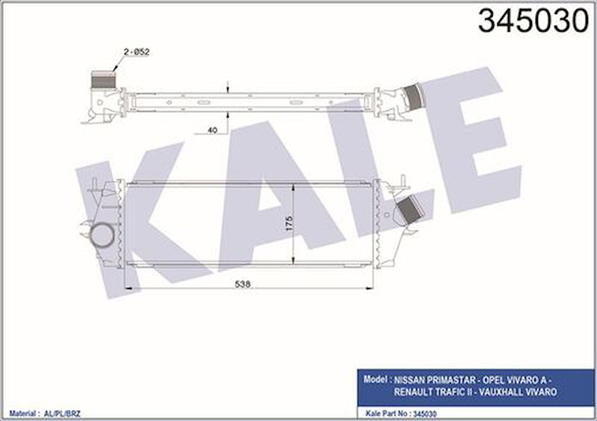 Kale 345030 Turbo Radyatörü Trafic II Vivaro 2.0DCI 8200411160