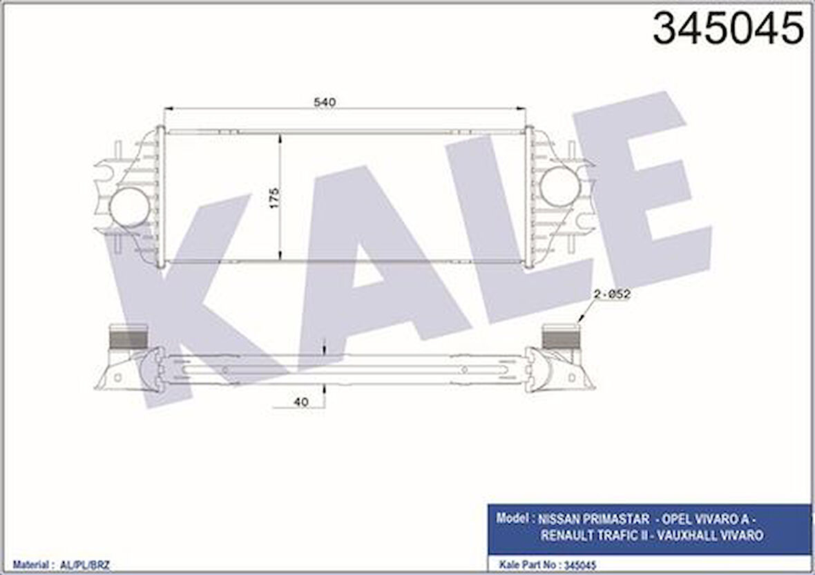 Kale 345045 Turbo Radyatörü Trafic Vivaro 1.9 DCI DTI 7700312903