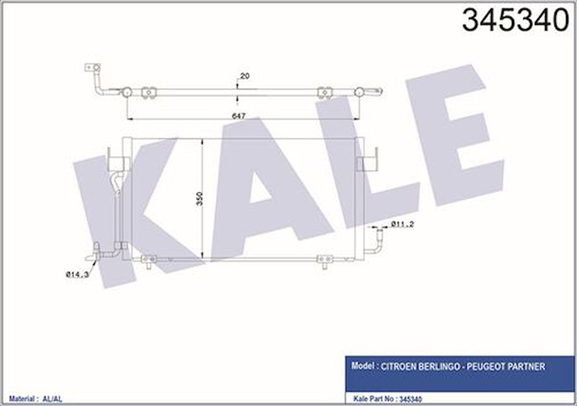 Kale 345340 Klima Radyatörü Partner Berlingo Xsara DW8 XUD9 97 03 6455.V8