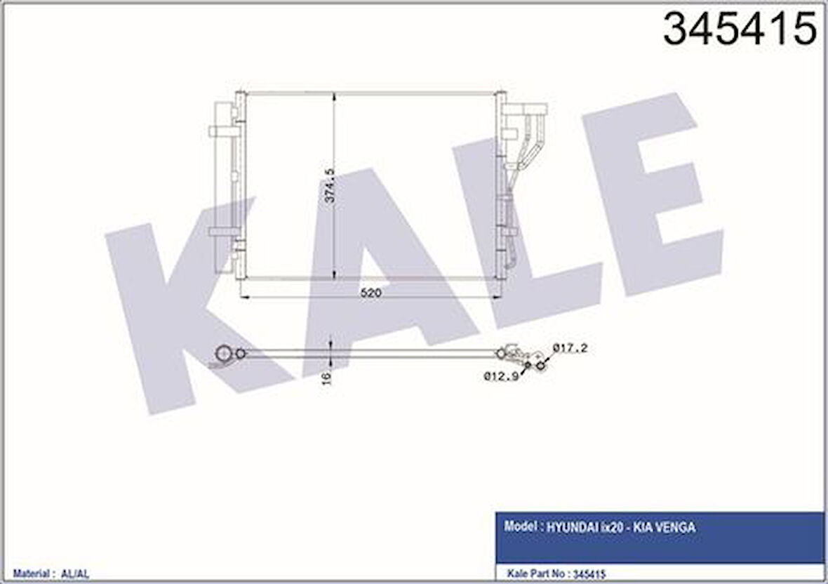 Kale 345415 Klima Radyatörü Hyundai ix20 Kia Venga Benzinli 2011- 976061P000