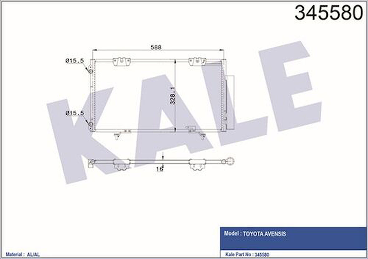 Kale 345580 Klima Kondenseri Avensis 00-03 610X307X16 Oto.-Mek Al Al 8845005070