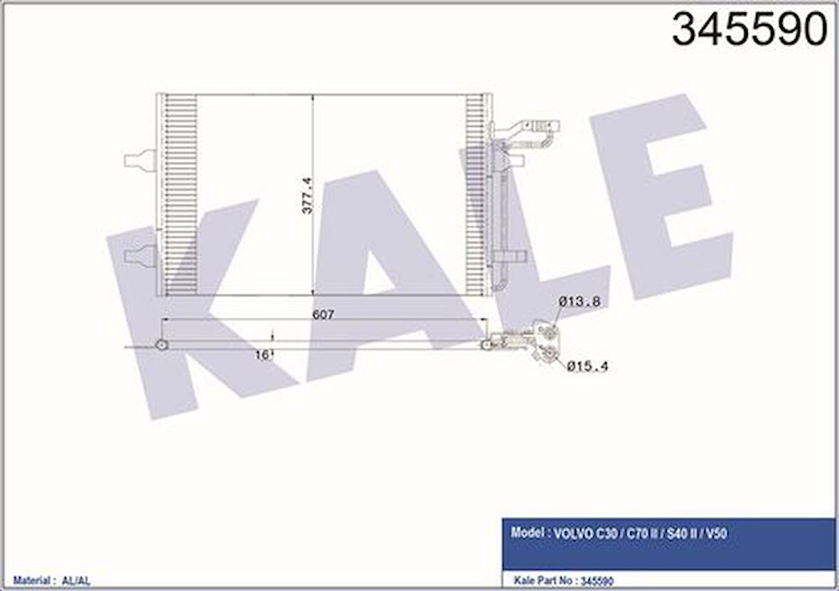 Kale 345590 Klima Radyatörü Volvo S40 2004-2012 C30 06-12 V50 1.6 D2 1.8 2.0 2004 2012 31292022