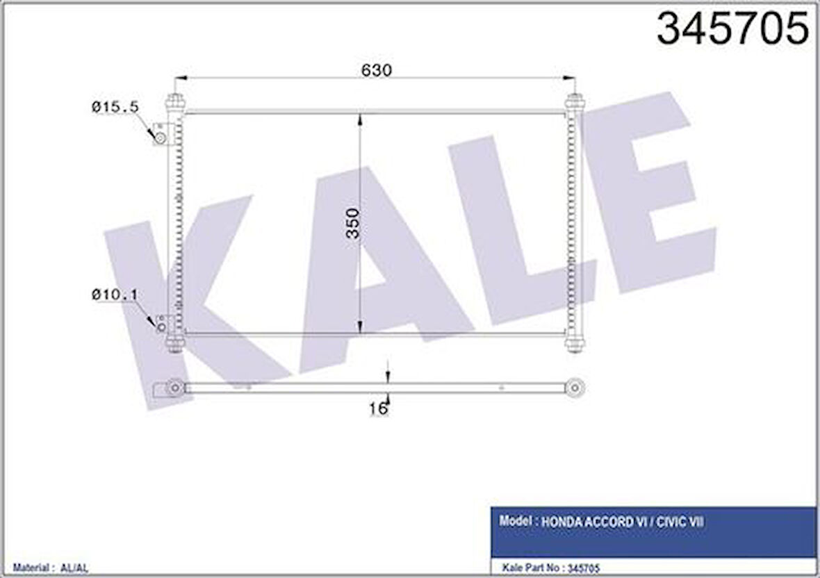 Kale 345705 Klima Radyatörü Honda Civic 1.4 1.6 2001 2004 80100S87A00