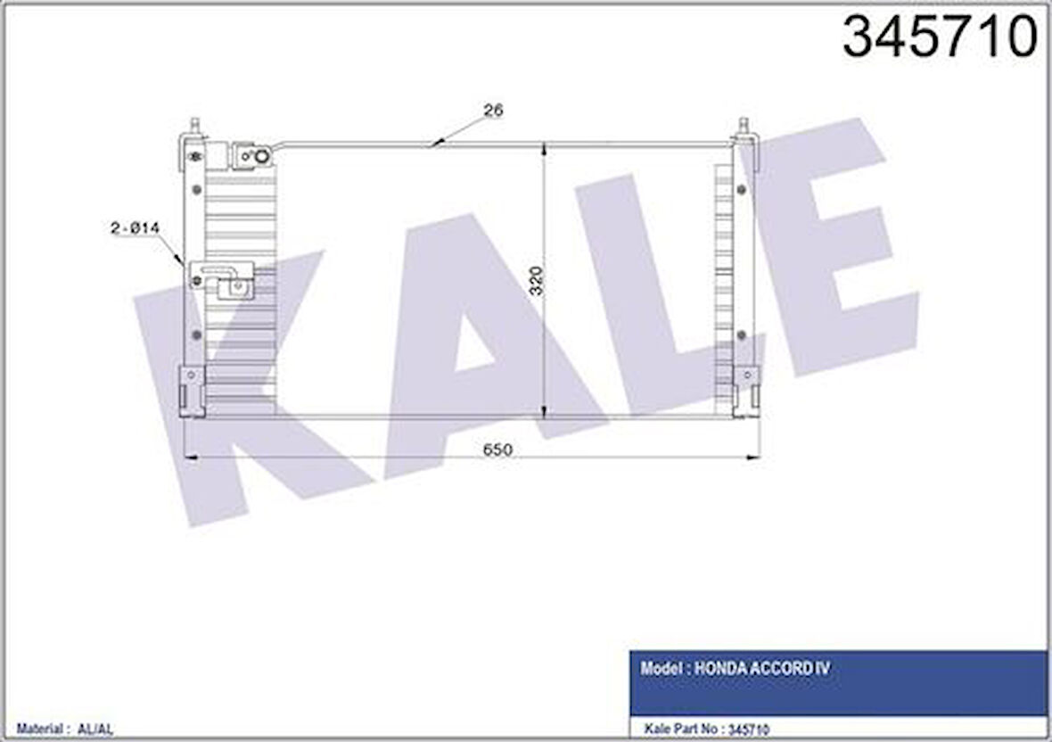 Kale 345710 Klima Radyatörü Honda Accord 2.0 2.2 1990 1993 80100SM1A23