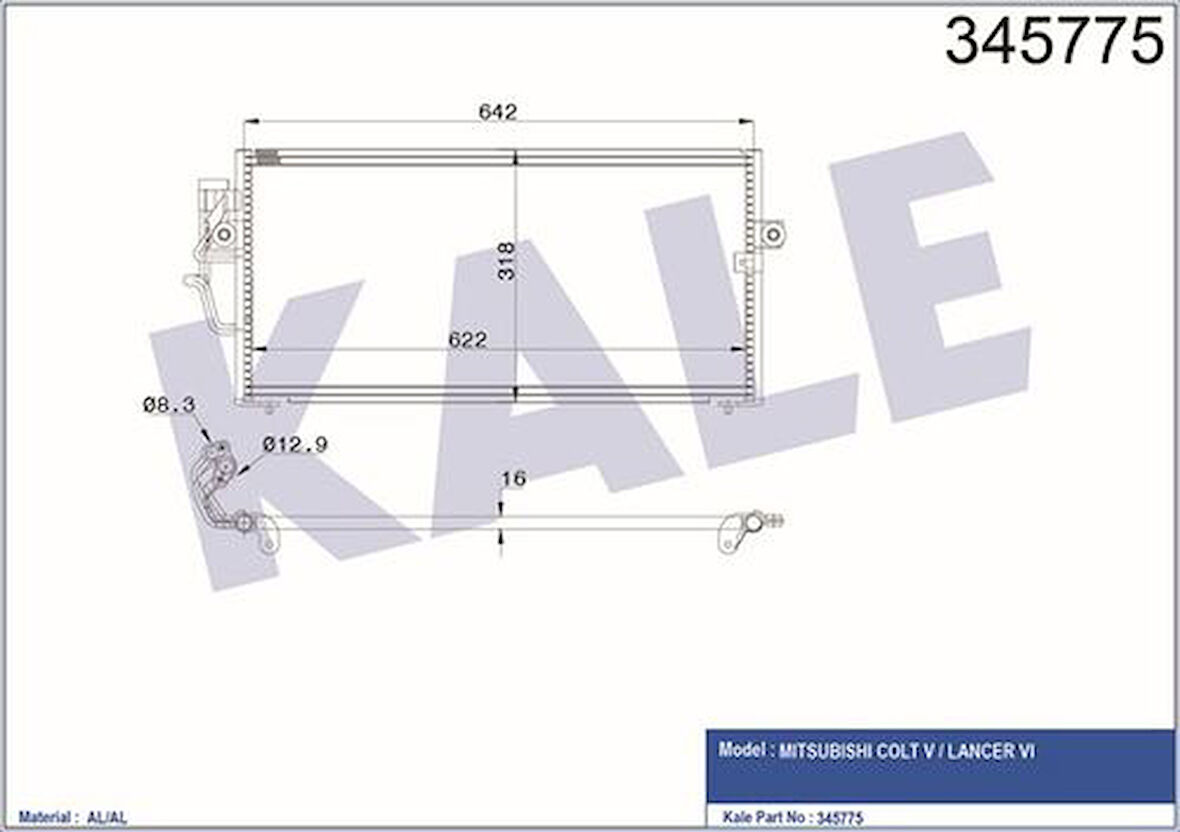 Kale 345775 Kondenser Al Al Colt V-Lancer VI MR218428