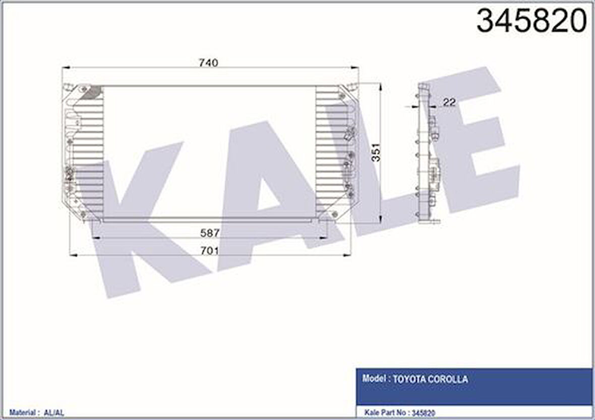 Kale 345820 Klima Radyatörü Toyota Corolla AE101 92-97 692x342x20 94855107