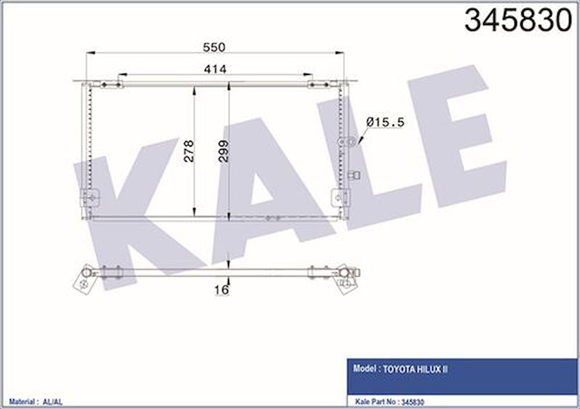 Kale 345830 Klima Kondenseri HiIux 2.4D 97 Al Al 8846035200
