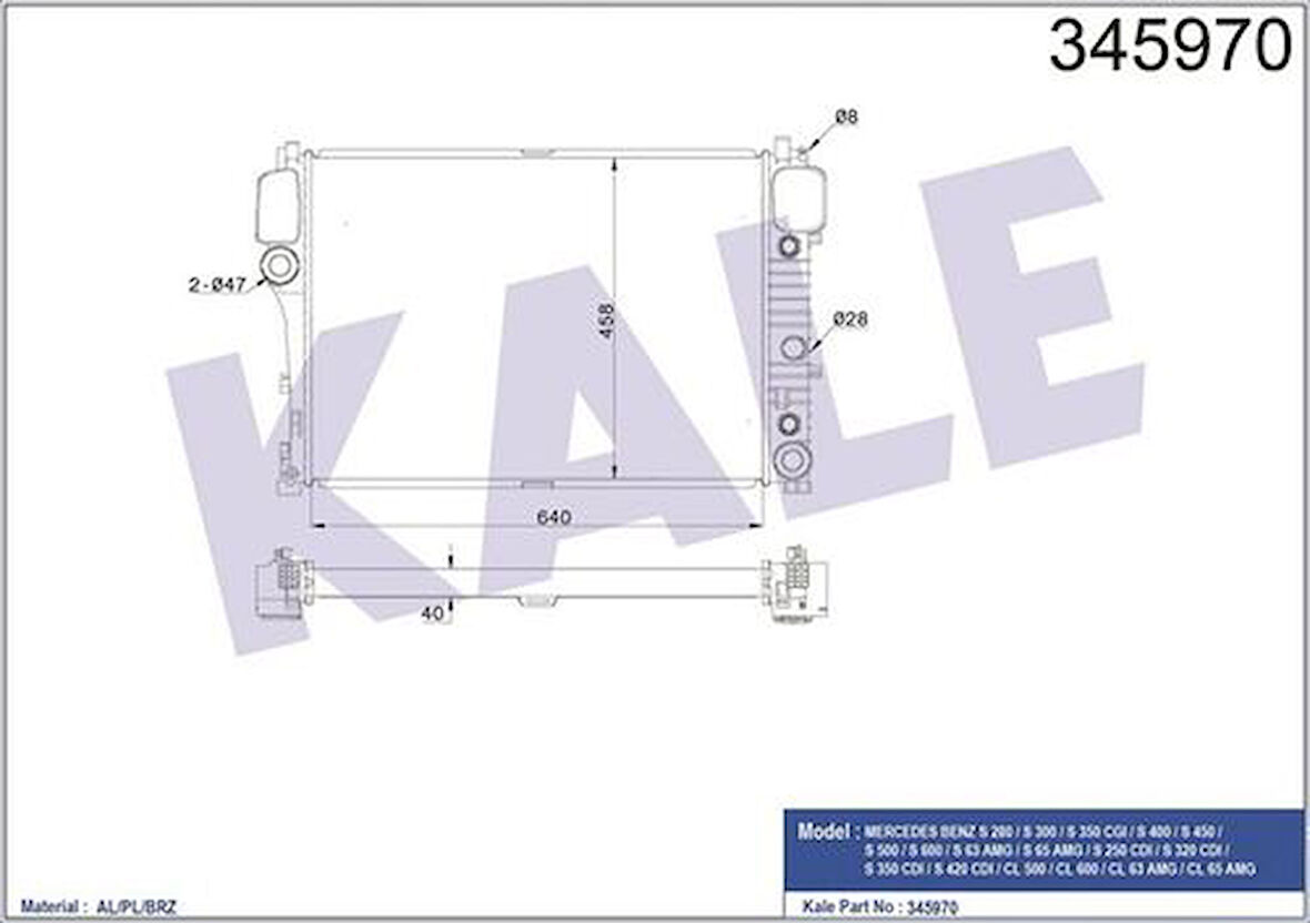 Kale 345970 Motor Su Radyatörü Mercedes S-Class W221 05 13 2215000003
