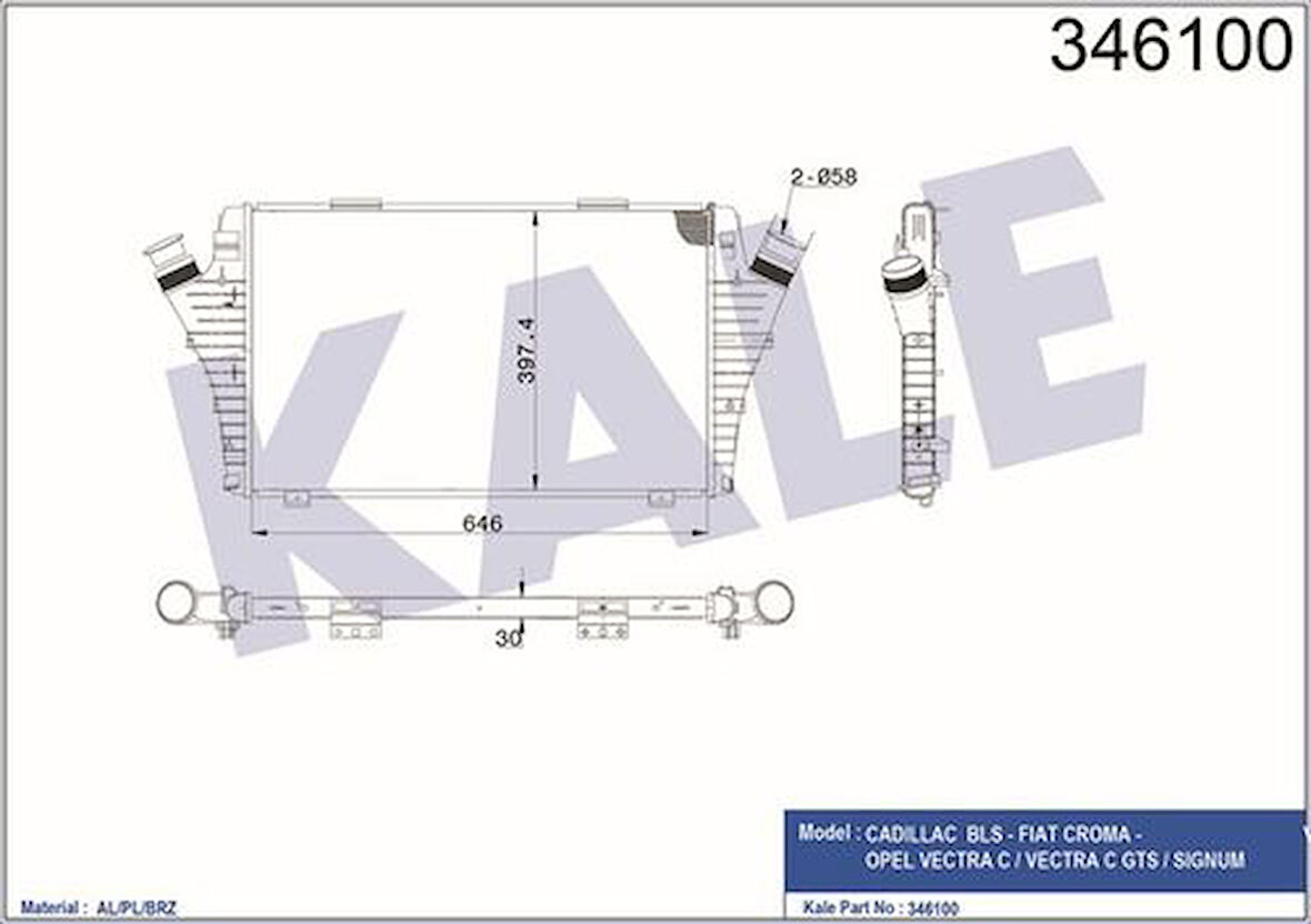 Kale 346100 Turbo Radyatörü Intercooler Vectra C-Signum Al Pl Brz 650X397X.4X30 6302059