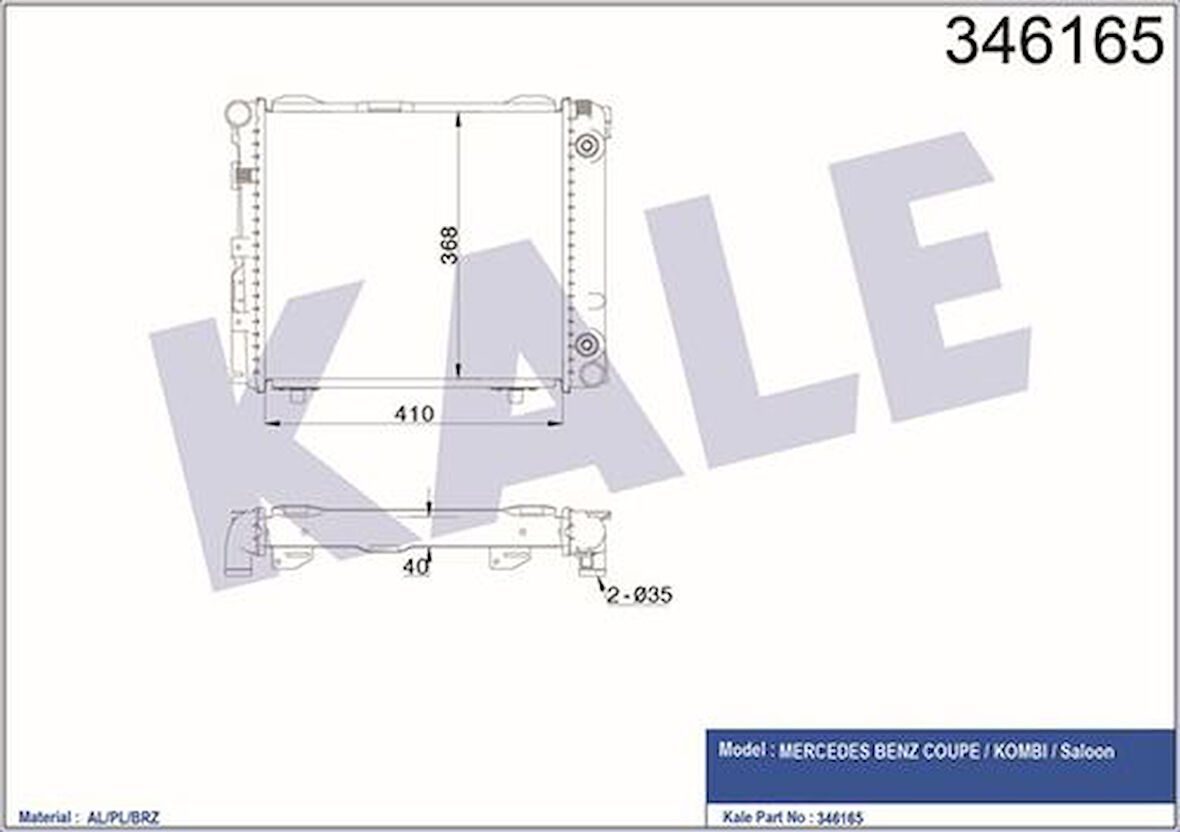 Kale 346165 Motor Su Radyatörü Klimasız 190 W201 84-87 W124 85-93 S124 85-92 C124 87-91 2015002903
