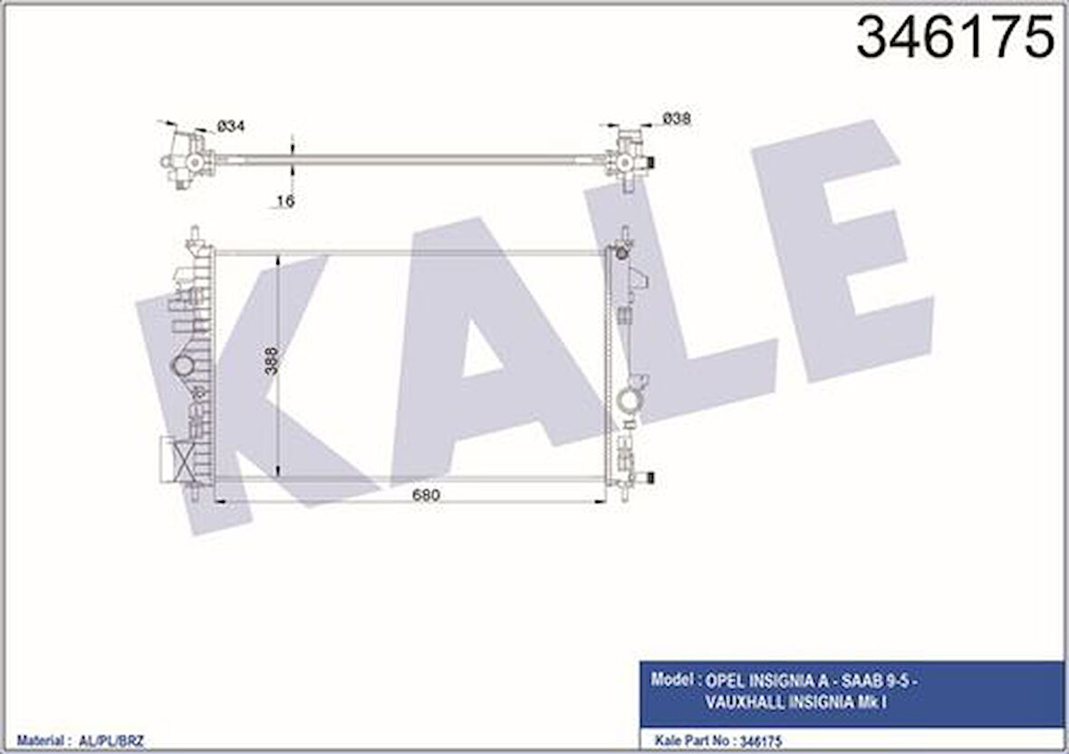Kale 346175 Motor Su Radyatörü Manuel Insignia A16XER A16LET 1300292