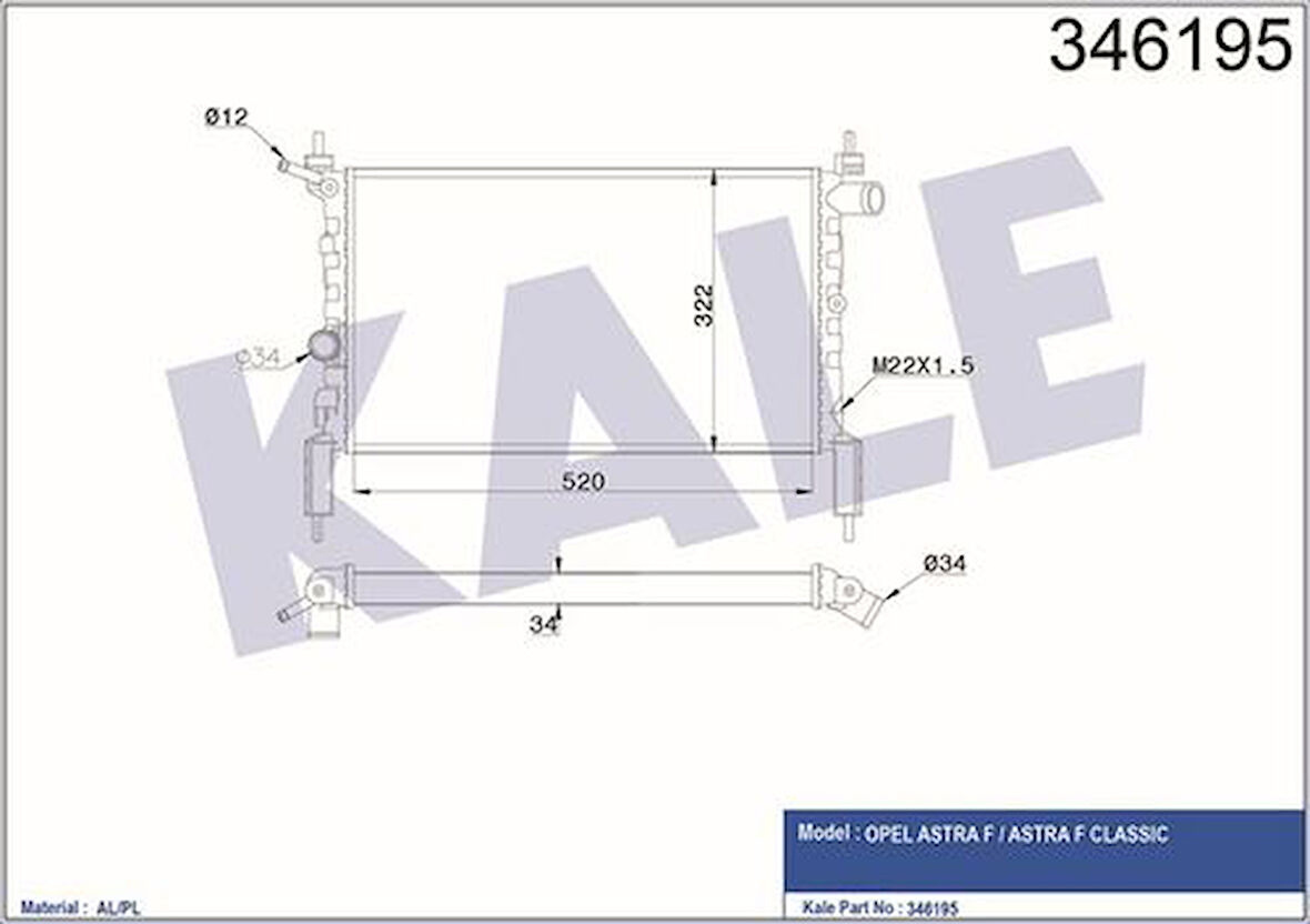 Kale 346195 Motor Su Radyatörü Klima Hariç M.T Astra F 14NV-14Se-C14Se-C14NZ-X14NZ 1300112
