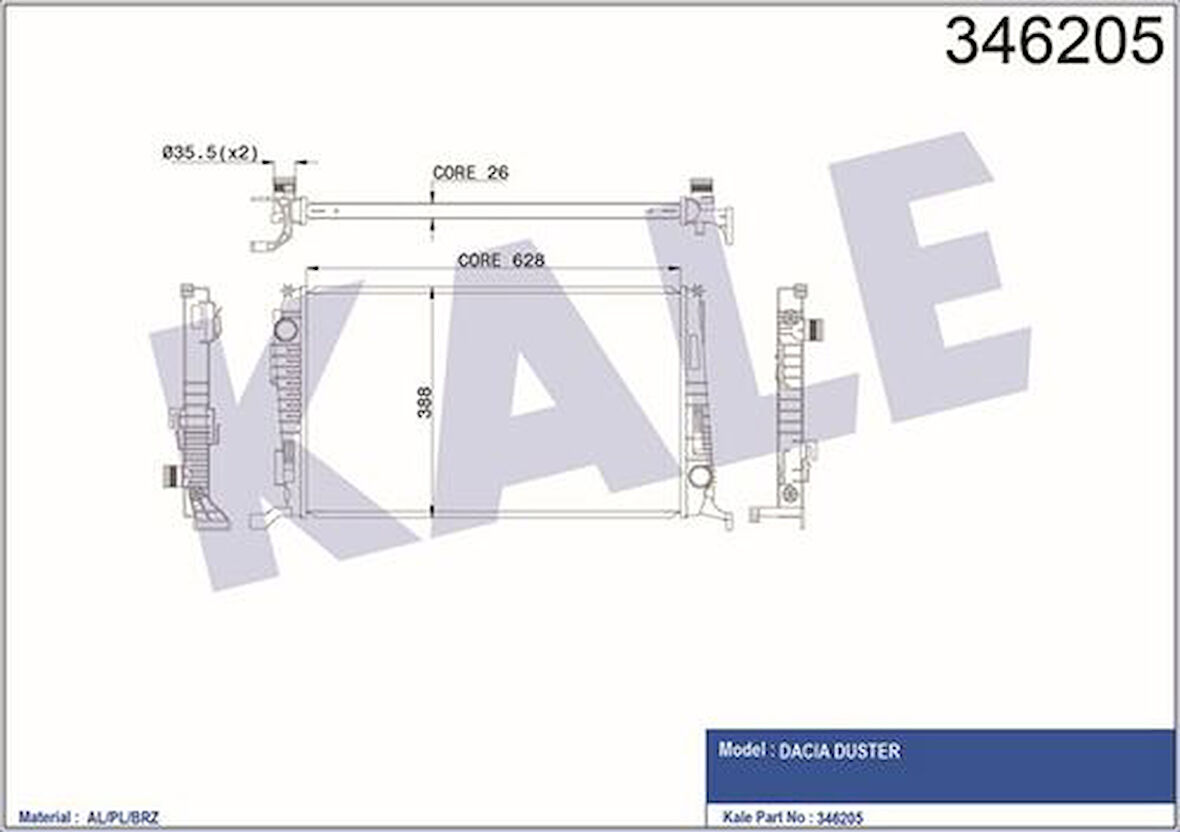 Kale 346205 Motor Radyatörü Duster 1.5DCI 2010- 8200880550