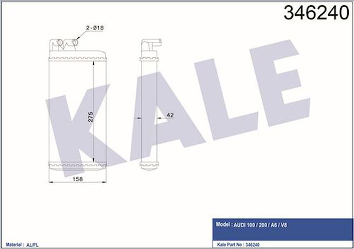Kale 346240 Kalorifer Radyatörü Audi 100 317x157x26 Oto Mek Şanzıman 443819030