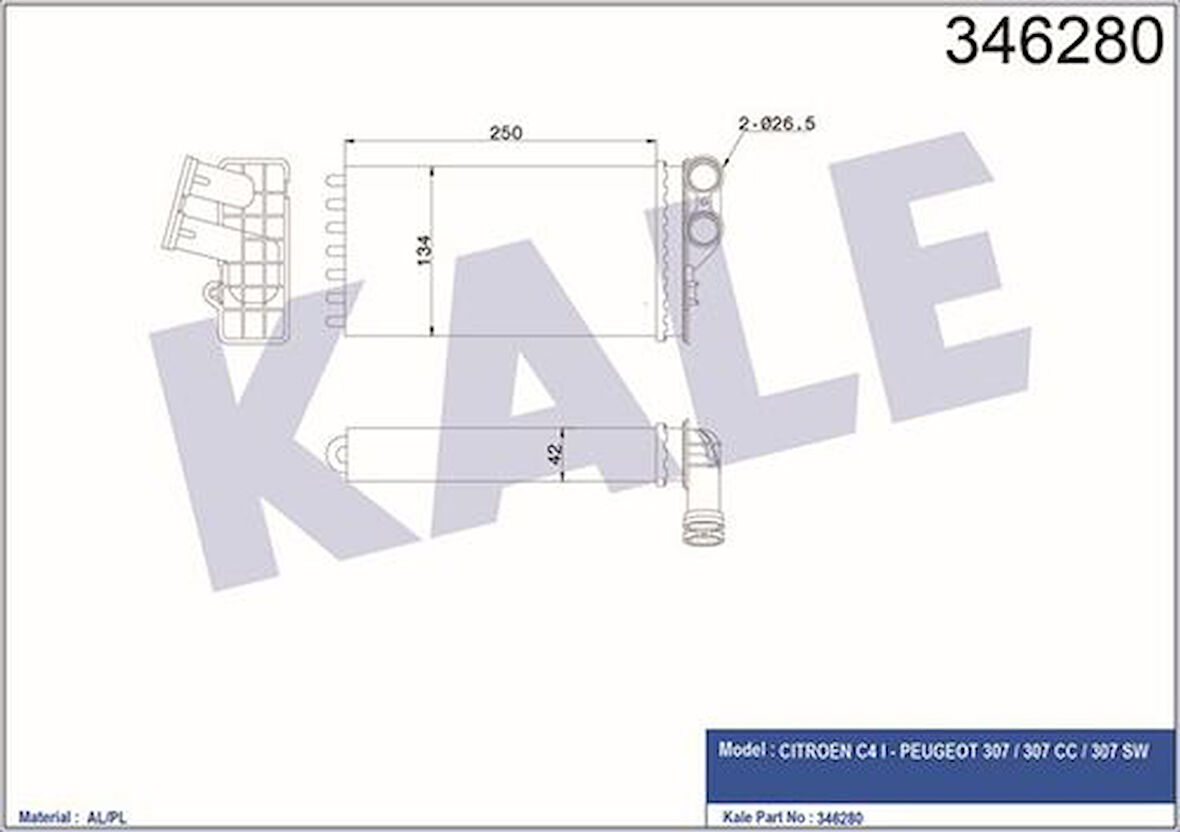 Kale 346280 Kalorifer Radyatör C4 P307 DV6 1.6HDI 2.0HDI 16V 6448N5