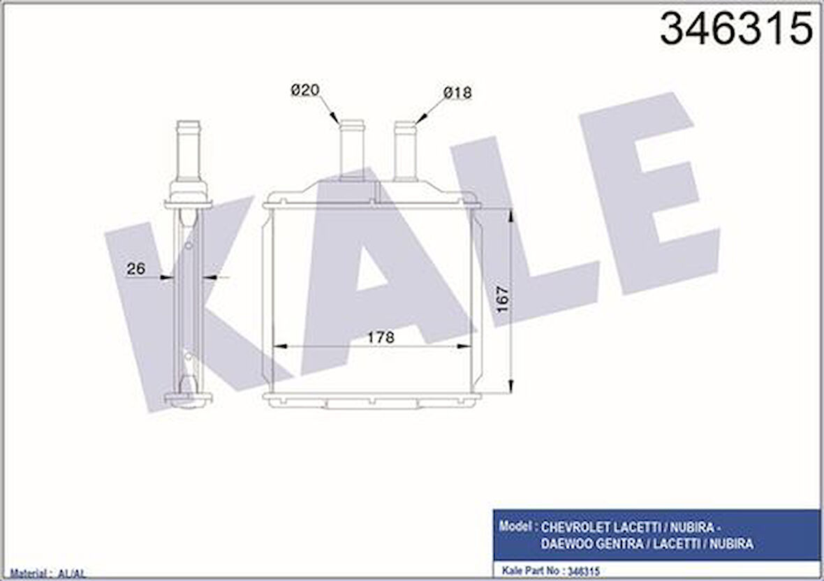 Kale 346315 Kalorifer Radyatörü Lacetti 96554446