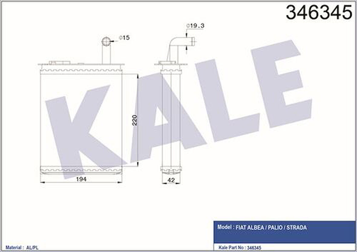Kale 346345 Kalorifer Radyatörü Albea Palio Strada BMC Pro Musluklu 7078698