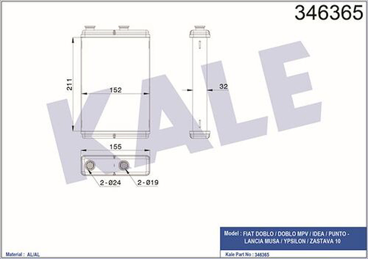 Kale 346365 Kalorifer Radyatörü Doblo Doblo MPV 0000046722950
