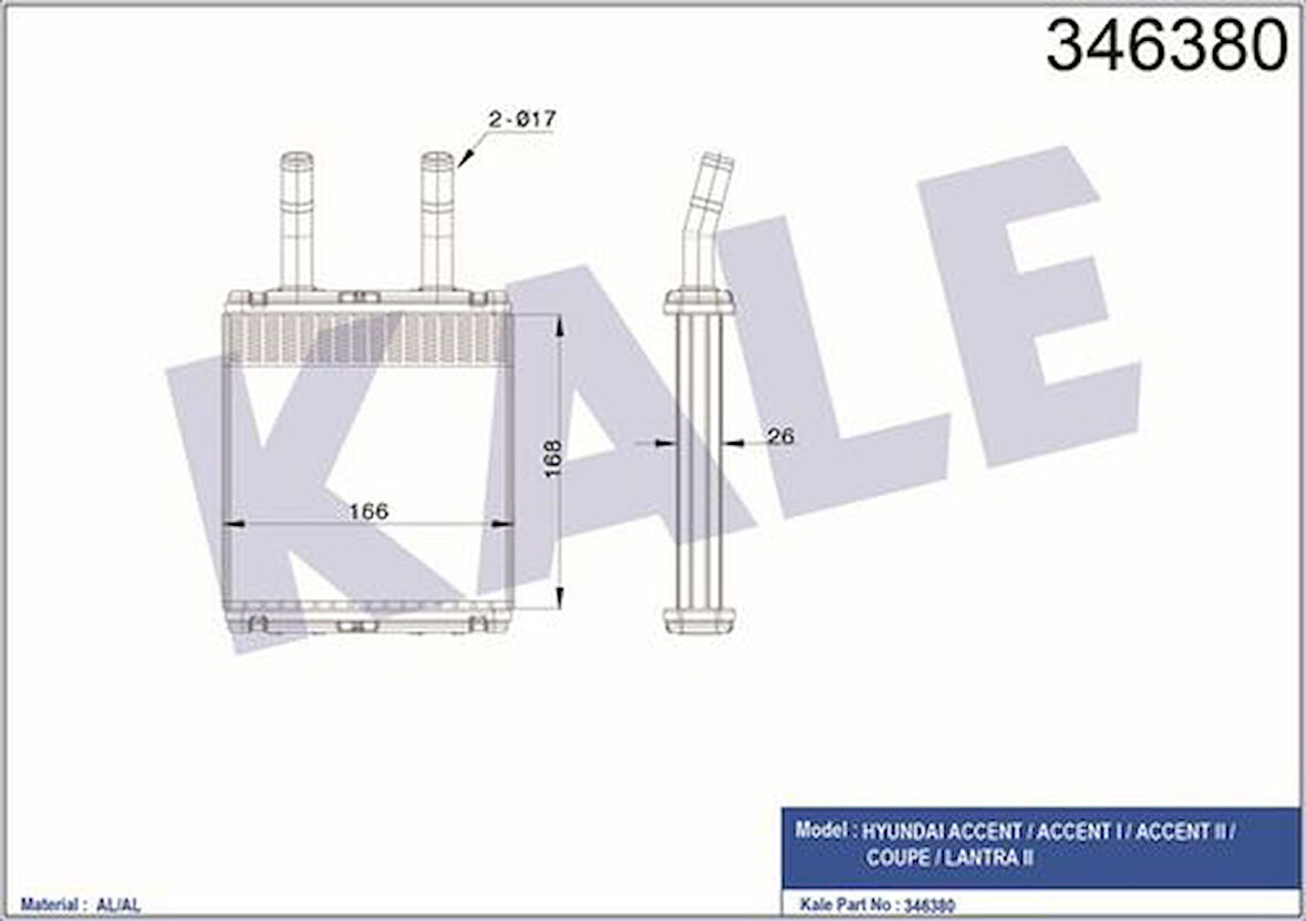 Kale 346380 Kalorifer Radyatörü Hyundai Accent 1994-2005 167x165x26 9722122000