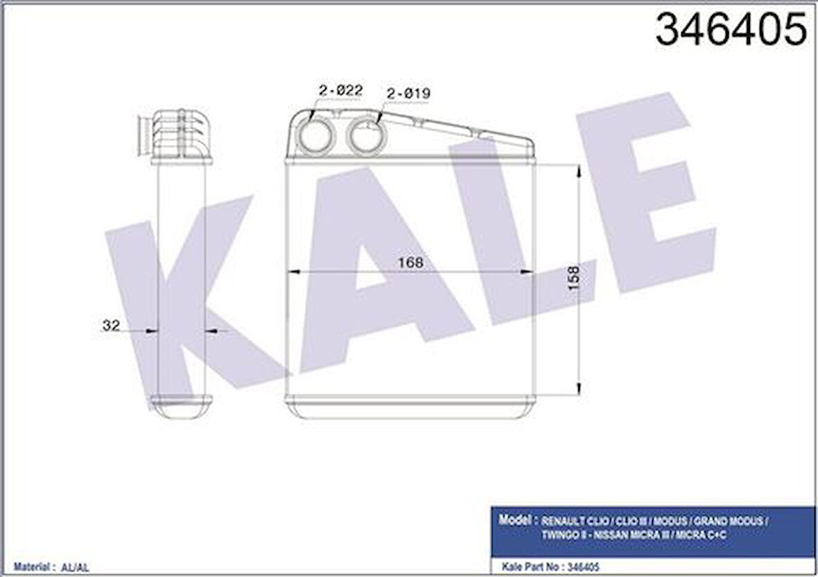 Kale 346405 Kalorifer Radyatörü Modus Clio III 1.2 1.4 1.5DCI 1.6 2.0 16V 7701208381