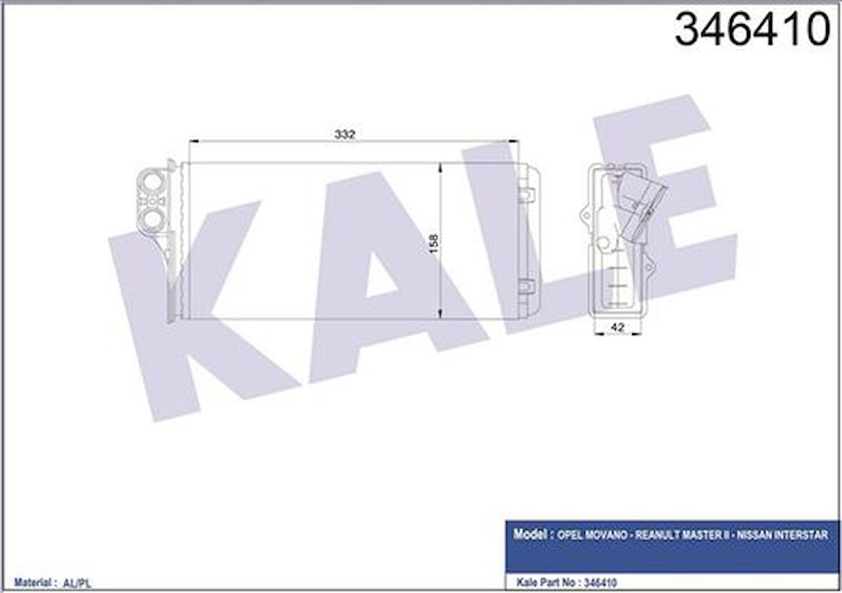 Kale 346410 Kalorifer Radyatörü Opel Movano Renault Master II Nissan Interstar 1.9 DCI 2.2 DCI 2.5 DCI 2.8 DCI 7701205584