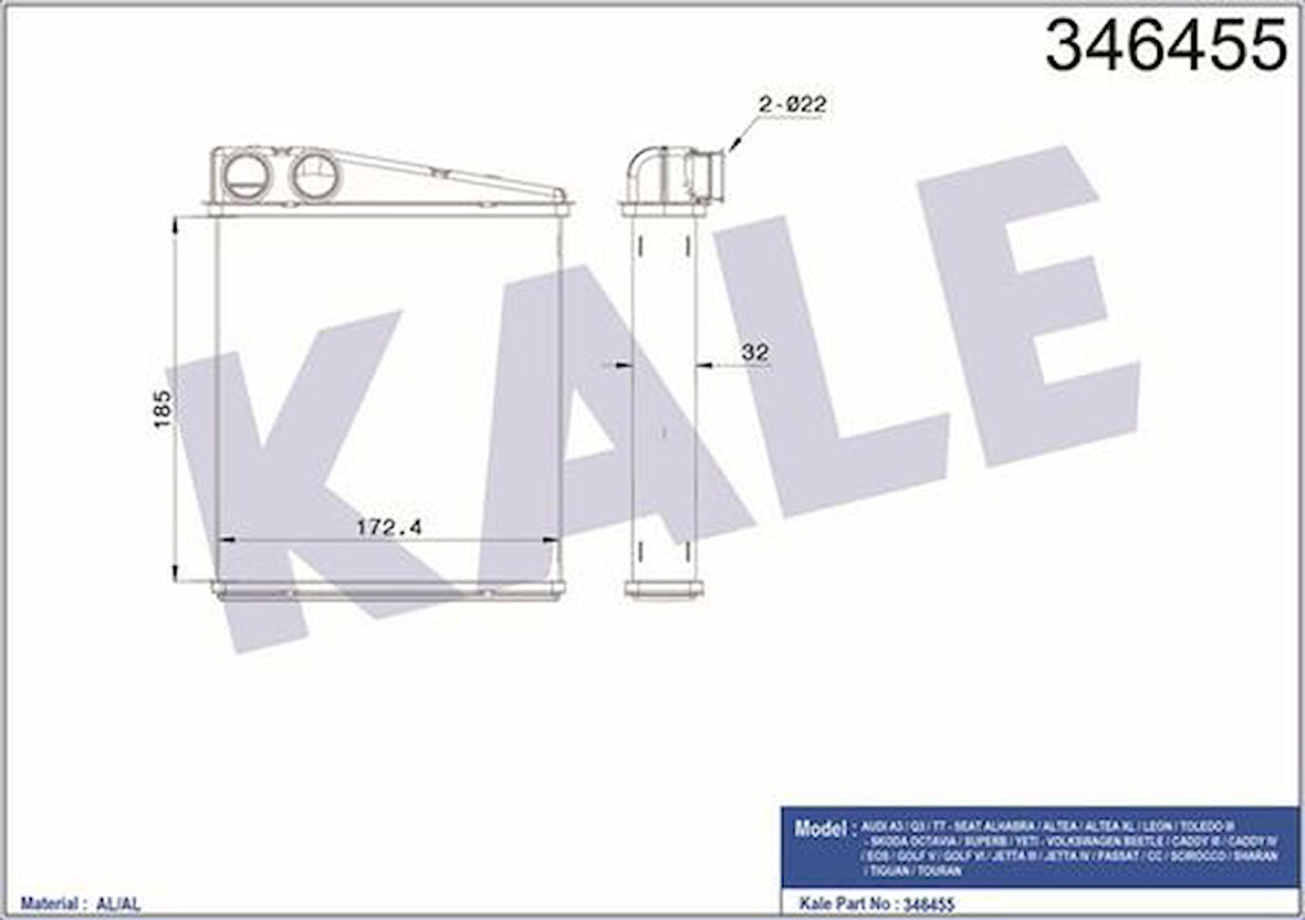 Kale 346455 Kalorifer Radyatörü A3 Leon Toledo Octavia Caddy 1.6 1.8 2.0 2.0TDI 03- 1K0819031B