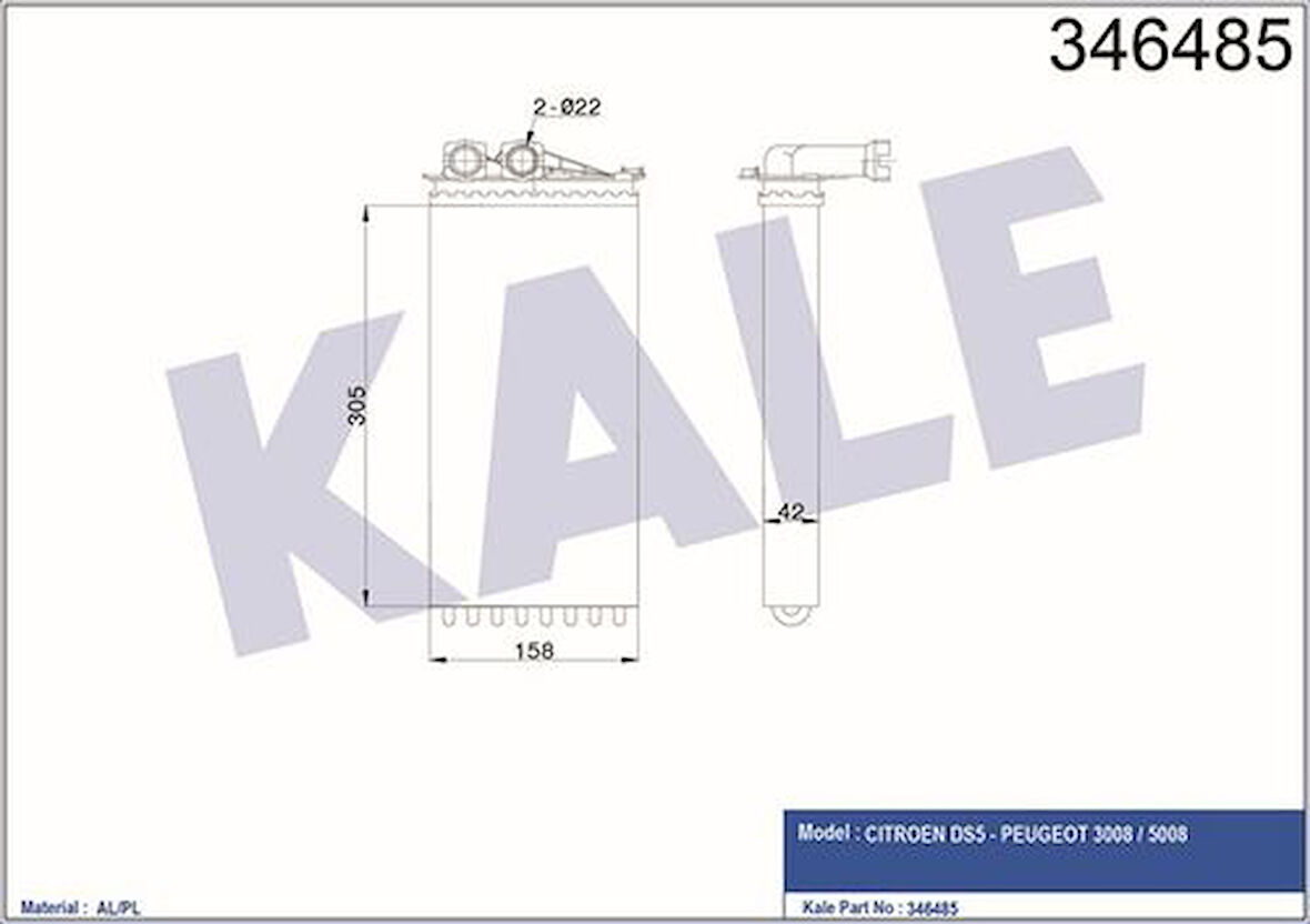 Kale 346485 Kalorifer Radyatörü DS5 3008 5008 09- 6448T9