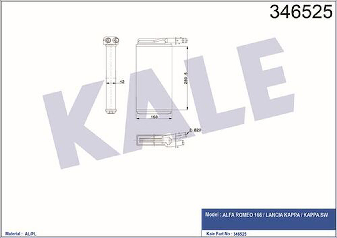 Kale 346525 Kalorifer Radyatörü Alfa 166 Lancia Kappa Kappa Sw 46721527
