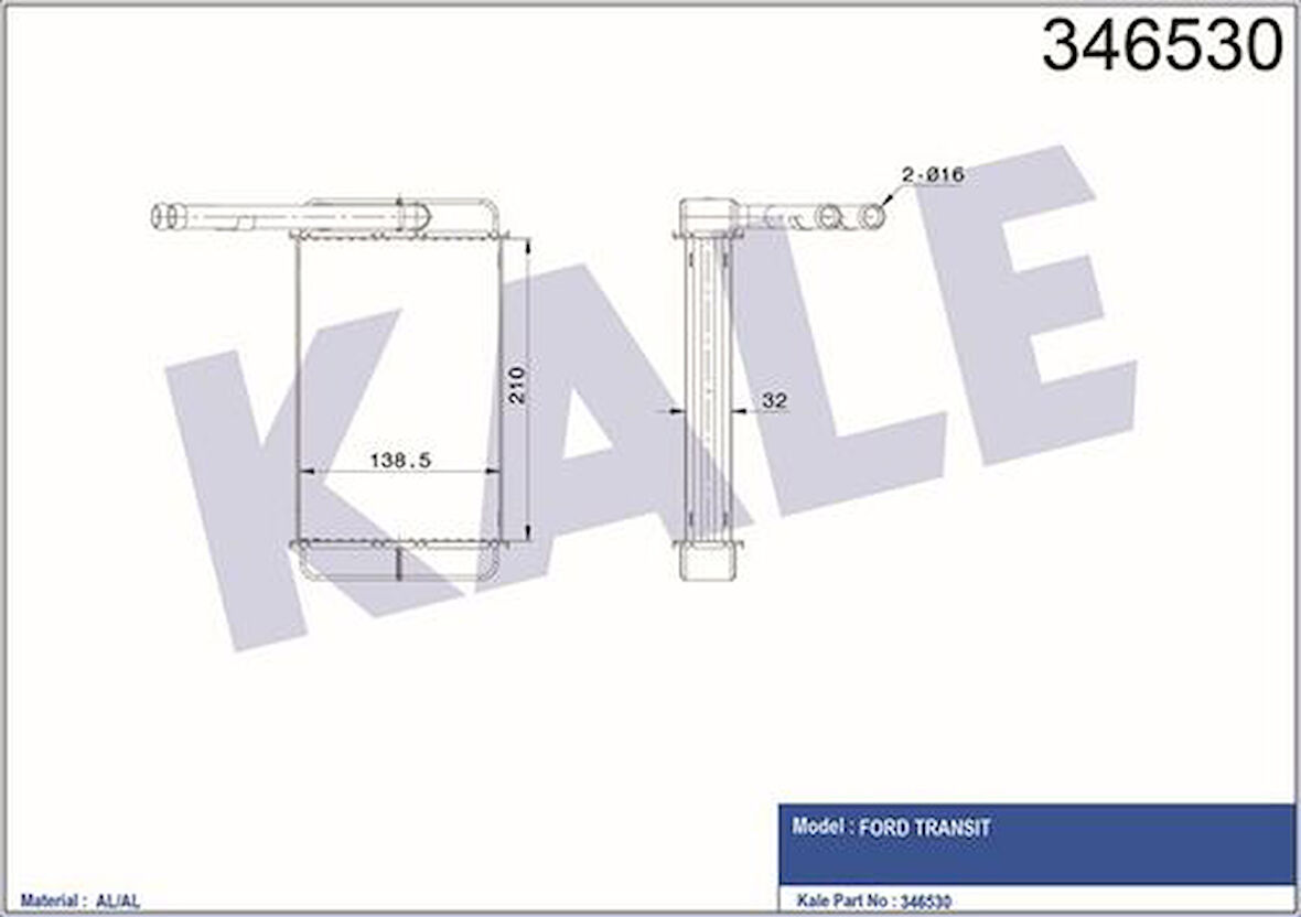 Kale 346530 Kalorifer Radyatörü Transit 2.0 2.5D 85-92 T12 T15 92-00 Brazing 89VW18476BA