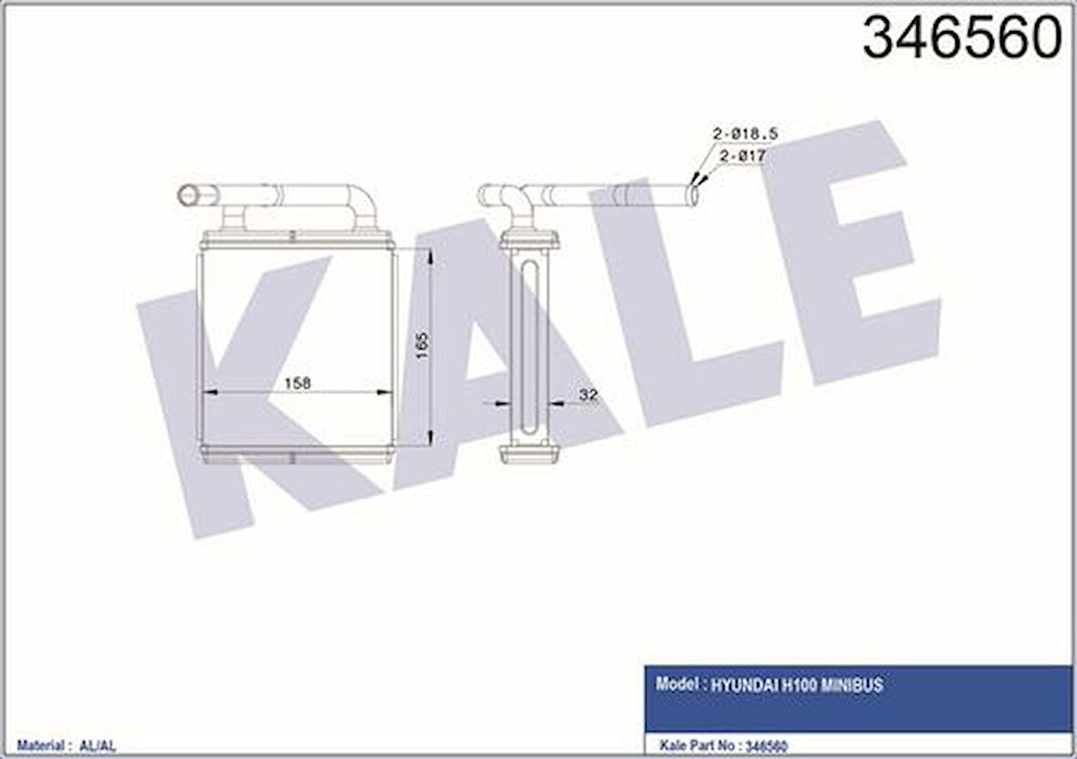 Kale 346560 Kalorifer Radyatörü Hyundai H100 Minibüs 1994-2005 Klimalı 163x165x42 9721143030