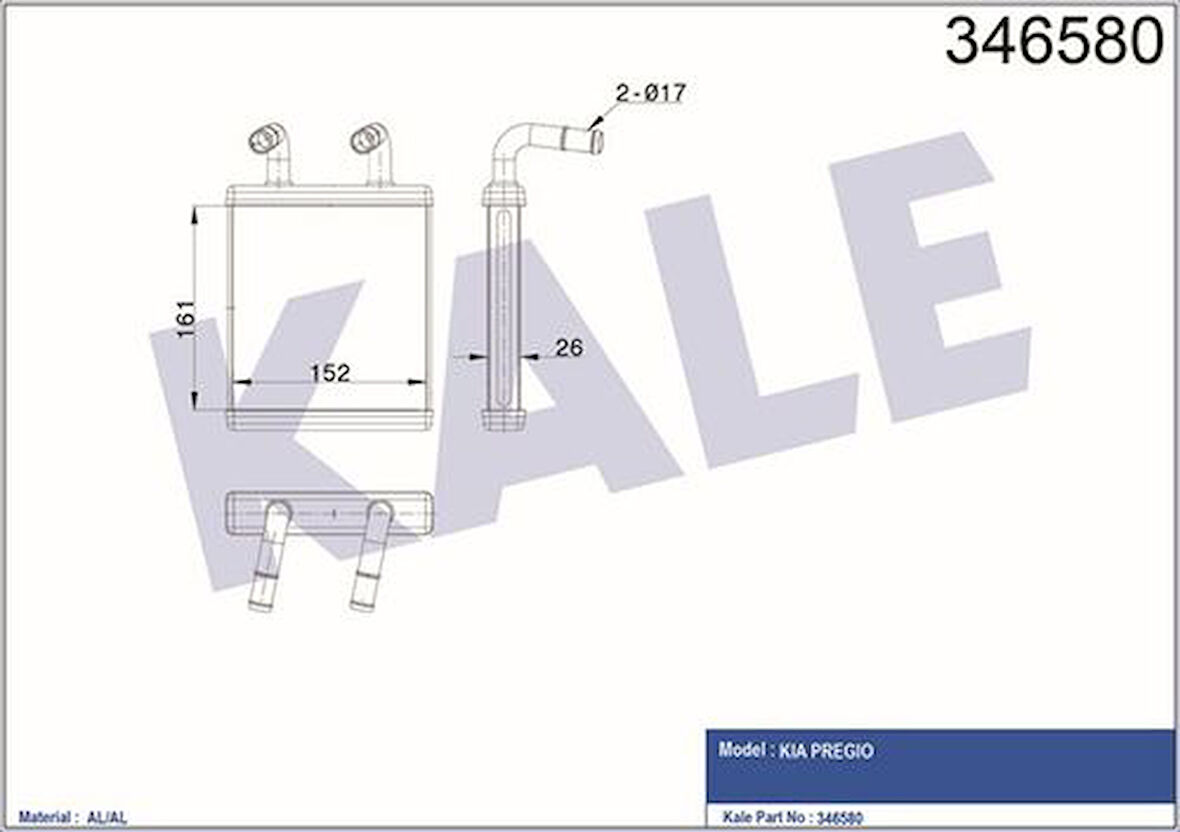 Kale 346580 Kalorifer Radyatörü Kia Pregio 1997-2004 179x156x22 0K72A61A10