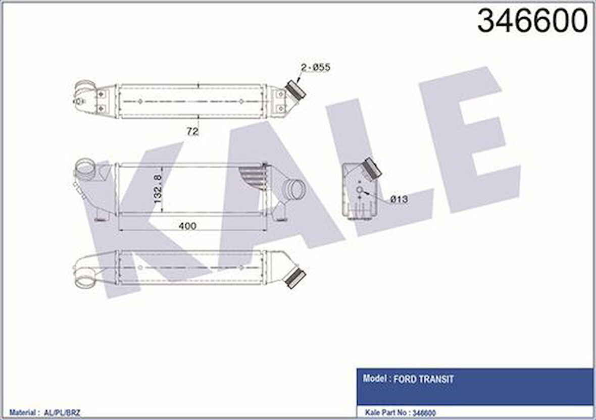 Kale 346600 Turbo Radyatörü Intercooler Transit V184 2.0TDCI 100Ps 125Ps 00-06 Önden Ceker ME1C159L440BE