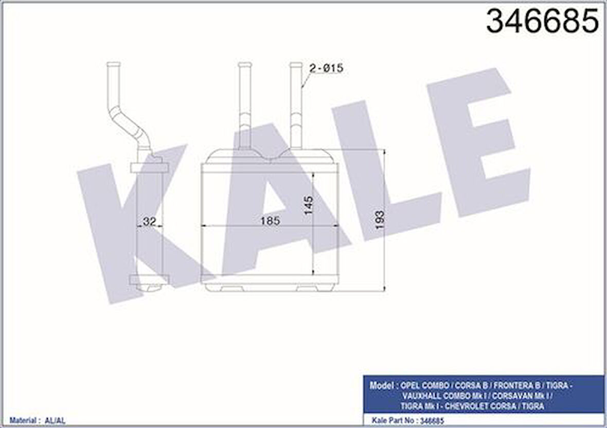 Kale 346685 Kalorifer Radyatörü Corsa B Combo B Tigra A 1618020