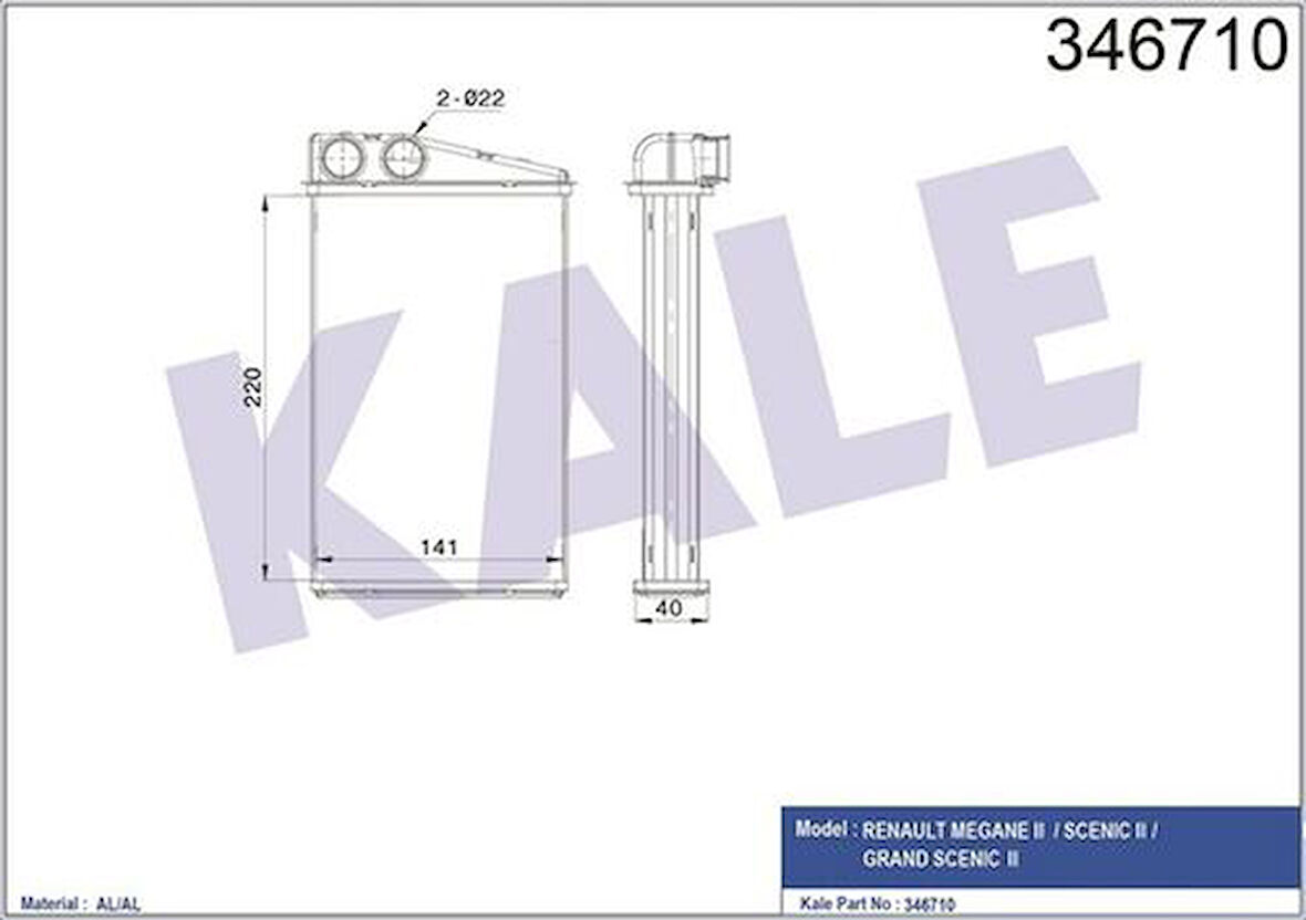 Kale 346710 Kalorifer Radyatörü Megane II Scenic II Grand Scenic II 1.4 1.6 1.5DCI 2.0 02- 7701207712