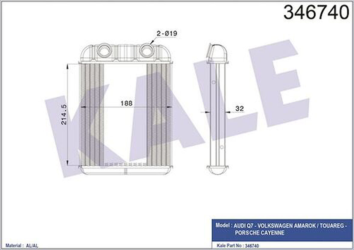 Kale 346740 Kalorifer Radyatörü Touareg 02-10 Audi Q7 06-10 Cayenne 02-9 7L0819031